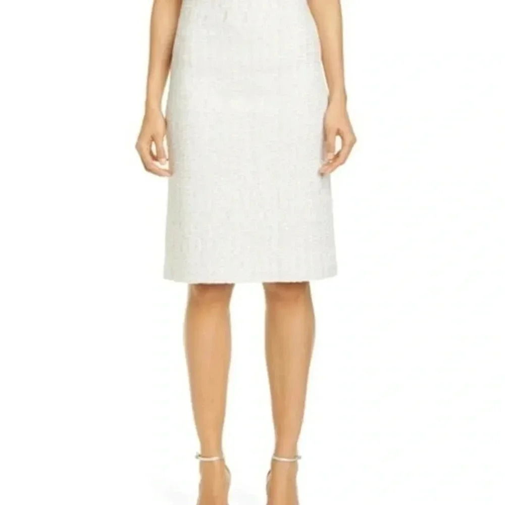 St.John Structured Caged Inlay Knit Skirt In Light Gold/ Silver